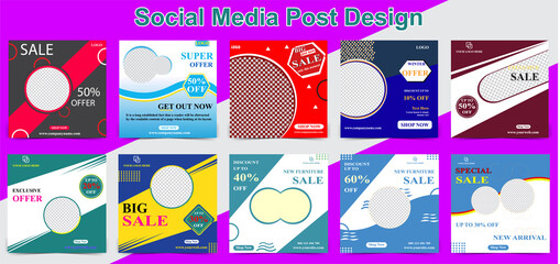 Social media post design set template vector elements.