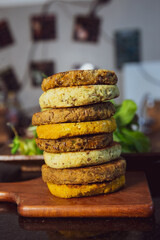 Veggie Burguer Tower on the table