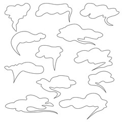 A set of clouds or smoke. Isolated cartoon elements on a white background. For web pages or advertisements. Possible color schemes. Vector