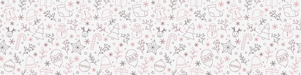 Christmas background with decorations. Xmas seamless pattern. Vector