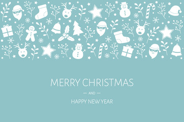 Concept of Christmas greeting card with decorations. Xmas background with wishes. Vector