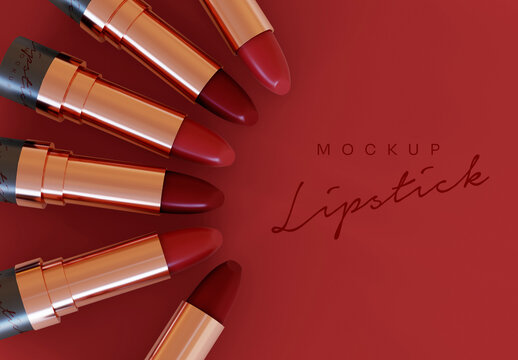  Top View Cosmetic Mockup with Lipsticks