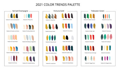 2021 color trends palette on brush strokes. Vector stok illustration isolated on white background.