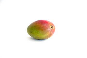 Fresh raw, red and green tropical fruit mango concept. Close-up on a white isolated background.