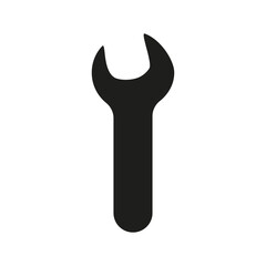 black wrench icon, silhouette on white background, vector illustration