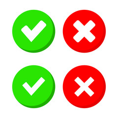 Tick and cross signs. Green checkmark and red X icons, vector isolated on white background.