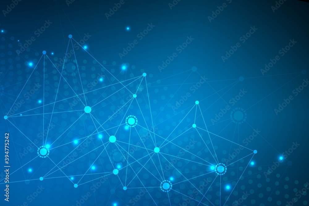 Poster geometric abstract background with connected line and dots. structure molecule and communication. bi