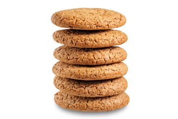 Fototapeta na wymiar Fresh sweet healthy oatmeal cookies on a white isolated background