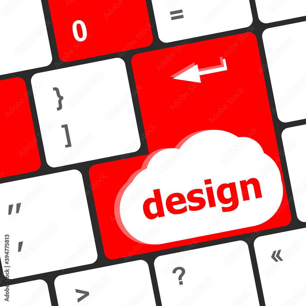 Aufkleber design word on computer keyboard keys button