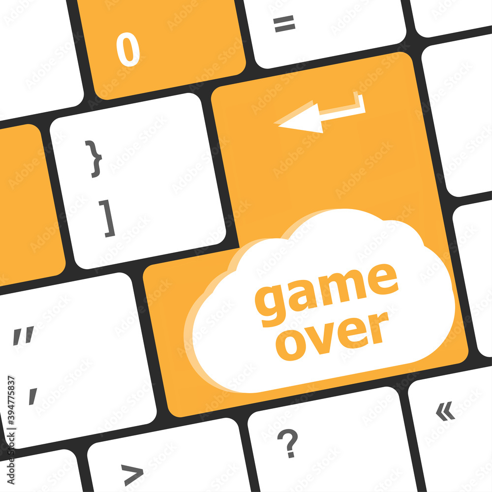 Poster computer keyboard with game over key - technology background