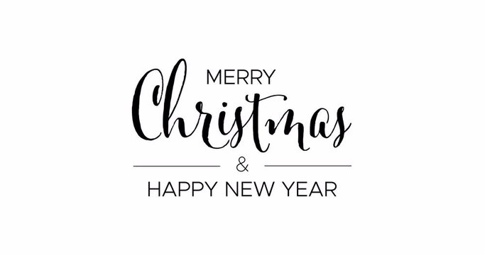 Merry Christmas and Happy New Year animated appearing text with handwriting effect isolated on white background