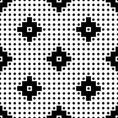 Seamless pattern. Inca crosses, circles ornament. Ethnic embroidery background. Tribal image. Ethnical folk wallpaper. Tribe motif. Ancient mosaic. Digital paper for web design, textile print. Vector.