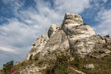 The cross on the background of clear sky at the top Biaklo (or Maly Giewont) near Olsztyn near Czestochowa