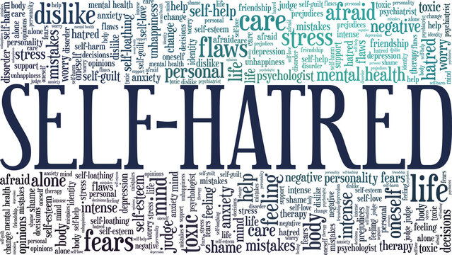 Self-hatred vector illustration word cloud isolated on a white background.