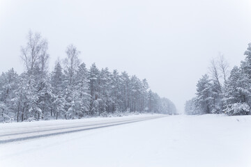 snow covered road in winter