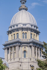 Fototapeta na wymiar Springfield IL State Capital Building with beautiful, soft light and light blue sky.