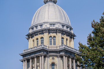 Springfield IL State Capital Building with beautiful, soft light and light blue sky.