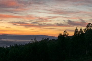 Fototapeta na wymiar sunrise with colorful sky in the mountains