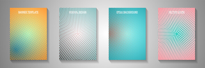 Flat circle faded screen tone front page templates vector series. Corporate booklet perforated 