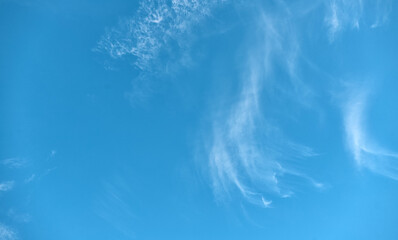 Fototapeta na wymiar Beautiful evening blue sky, with white cirrus clouds of different shapes