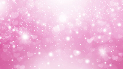Fototapeta na wymiar Soft pink and white abstract gradient bokeh background with circles, hearts and sparkles