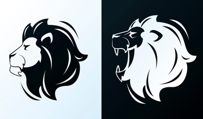 heads of lions kings colorful profiles monochrome icons