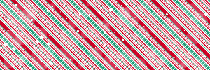 Peppermint candy cane diagonal stripes Christmas background with shiny snowflakes print seamless pattern - 394783882