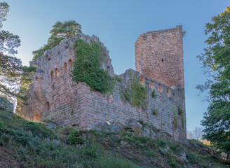 Fototapeta na wymiar Heiligenstein, France - 09 01 2020: View of the ruins of the Landsberg Castle