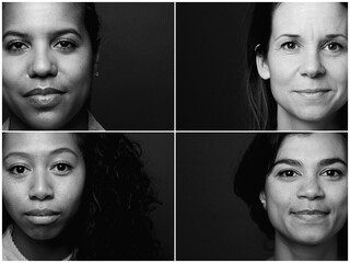 Black and white portraits of different women