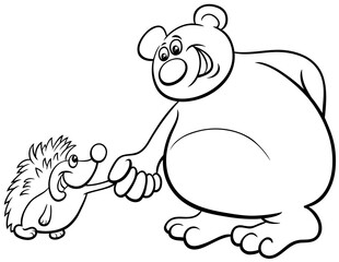 bear and hedgehog cartoon animals coloring book page
