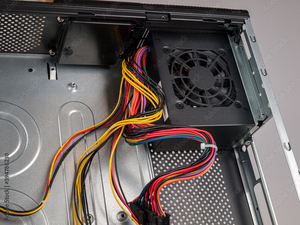 Poster computer part for system unit assembly, power supply for computer close-up, choice of quiet silent r