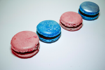 
Pink and blue macaroons on white background