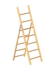 Wooden ladder household tool. Step ladder for domestic and construction needs. Isolated vector illustration