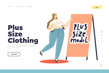 Plus size clothing landing page concept with beautiful curvy woman model