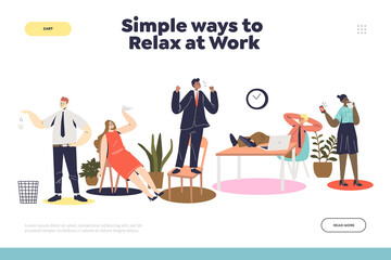 Simple ways to relax at work landing page concept with business people stressed or on break