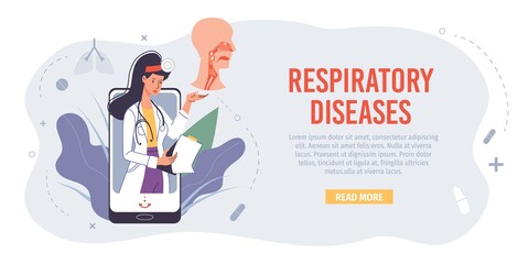 Cartoon flat doctor character in uniform,lab coat with medical devices and symbols-otolaryngologist medic profession career concept