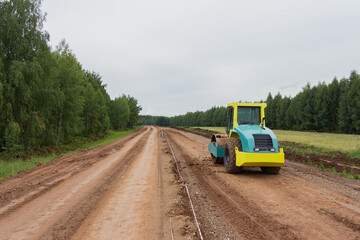 Special road vehicles. Compactor At Road Compaction Works