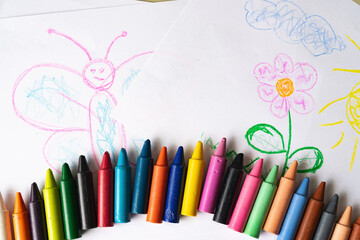 Set of colorful crayons for kids