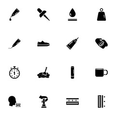 Glue icon - Expand to any size - Change to any colour. Perfect Flat Vector Contains such Icons as tube, broken cup, weight, shoes sneakers, unscrewing cap, pin, stopwatch, smell, gel drop, smear hand.