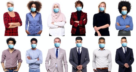 Beautiful different people wearing a mouth mask