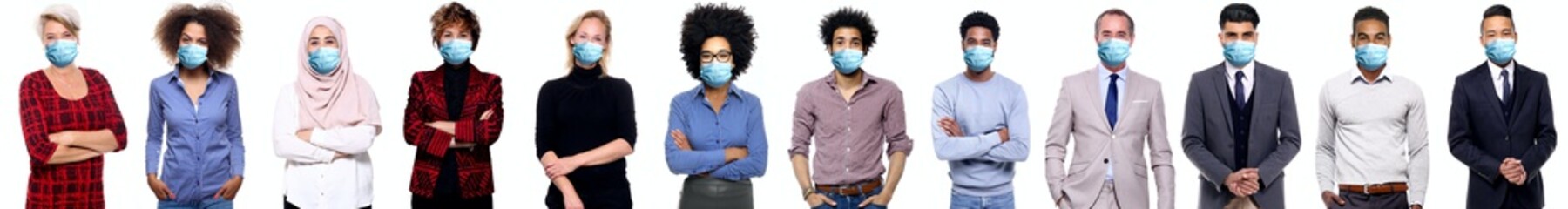 Beautiful different people wearing a mouth mask