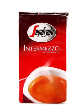 BUCHAREST, ROMANIA - MARCH 20, 2016. Segafredo Zanetti Intermezzo, Ground coffee pack. Segafredo Zanetti is the leading Espresso producer in Italy and throughout the world