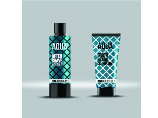 Cosmetics bottle and tube, Men cosmetics line, full editable vector packaging design template