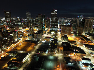 Fototapeta na wymiar city lights at night Denver city skyline Colorado