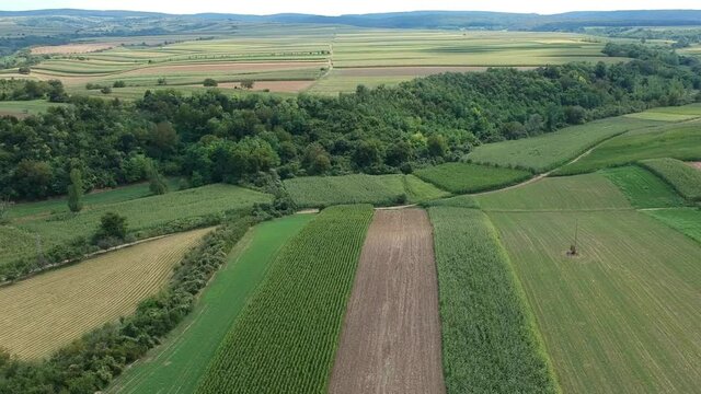 Epic landscape and lots of greenery in Srem region of Serbia. Aerial view of the land. 