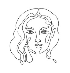 Girl isolated on white background. Continuous line drawing. Creative freehand style. Hand drawn artwork. Minimalist, minimal art. Poster, print, wallpaper, banner. Black and white. Logo, label