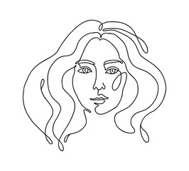 Girl isolated on white background. Continuous line drawing. Creative freehand style. Hand drawn artwork. Minimalist, minimal art. Poster, print, wallpaper, banner. Black and white. Logo, label