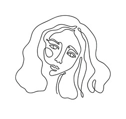 Girl isolated on white background. Continuous line drawing. Creative freehand style. Hand drawn artwork. Minimalist, minimal art. Poster, print, wallpaper, banner. Black and white. Logo, label
