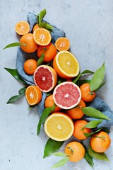 Citrus fruits orange, lemon, grapefruit, mandarin, lime. Fresh fruits. Mixed fruits background. Healthy eating, dieting, healthy breakfast. Background of healthy fresh fruits. 