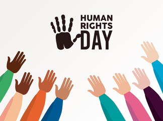 human rights day poster with interracial hands up